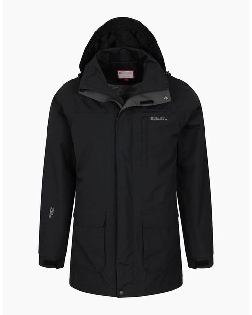 Mountain Warehouse Black Glacier Ii Long Waterproof Jacket for men