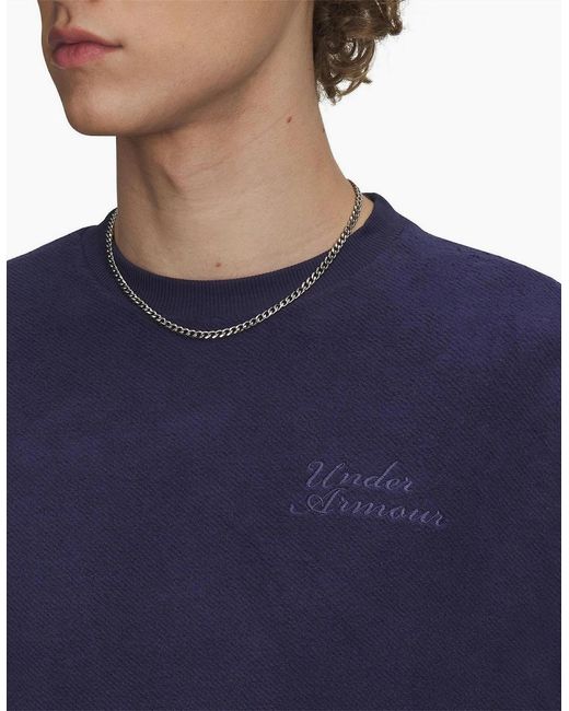 Under Armour Blue Terry Lettering Crew Neck Drop Shoulder Sweatshirt for men
