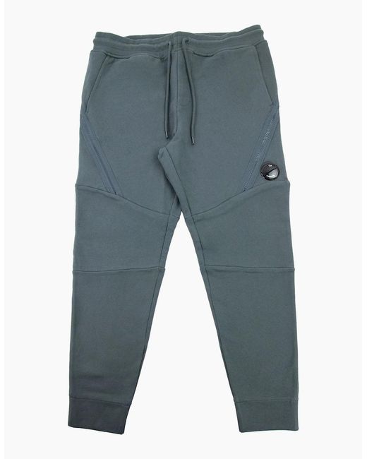 C P Company Blue Diagonal Raised Fleece Tapered Sweatpants Dark Shadow 978 for men