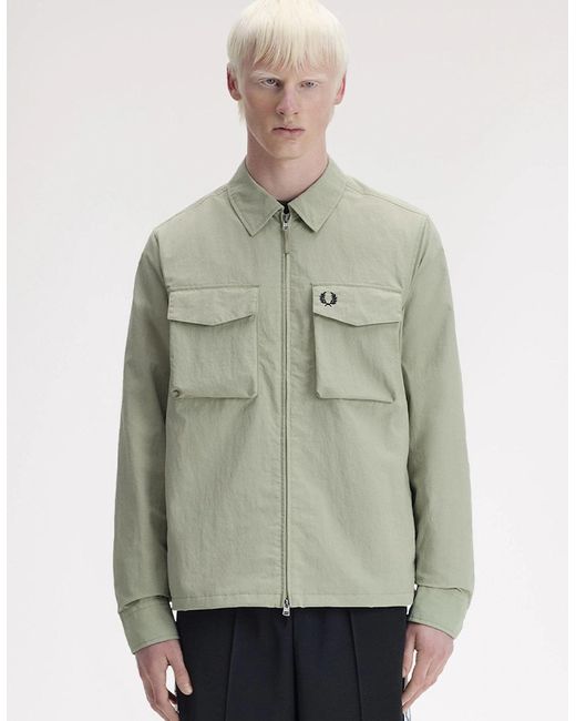 Fred Perry Green Ripstop Pocket Overshirt for men