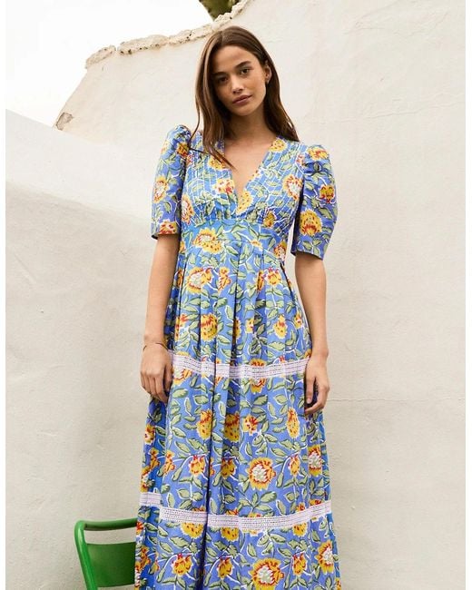 Ro&zo Blue Floral Print Trim Insert Dress