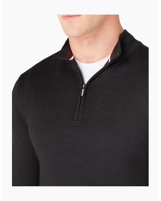 Remus Uomo Black Long Sleeve Half Zip Sweater Merino Blend for men