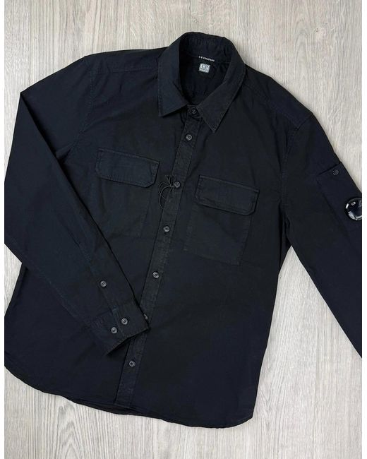 C P Company Black Button Overshirt for men