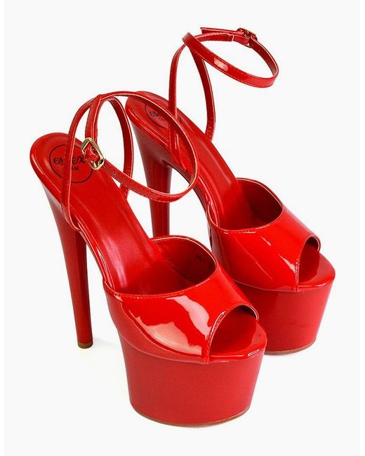 XY London Red Ladies Sunshine Patent Strappy Platform High Heels