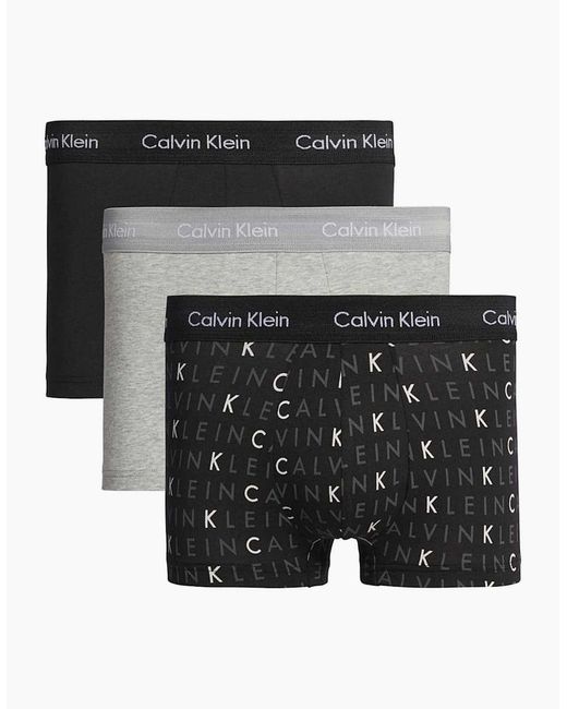 Calvin Klein Black 3-Pack Low-Rise Boxer Trunks, Heather Subdued Logo for men