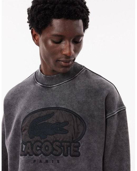 Lacoste Gray Embroidered Crew Neck Drop Shoulder Sweatshirt for men