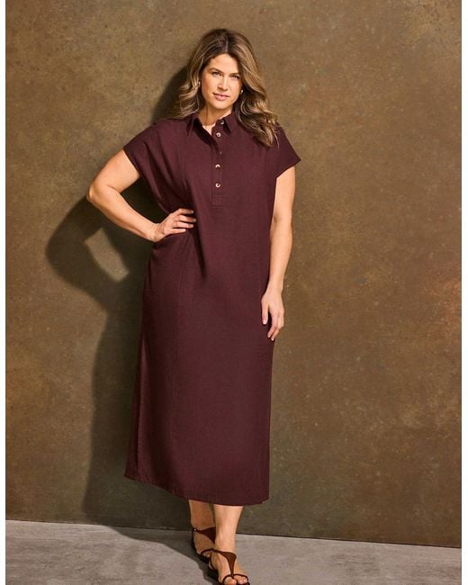 Live Unlimited London Brown Chocolate Linen Blend Button Front Midaxi Shirt Dress