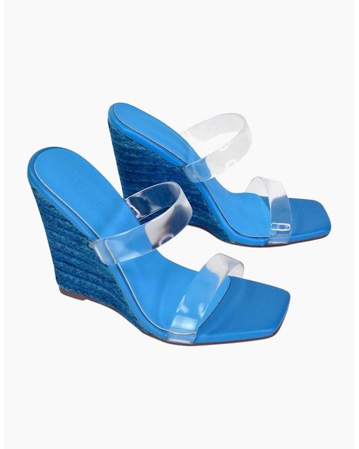 XY London Blue Ladies Shea Strappy Wedge Espadrilles