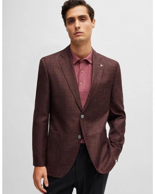 Boss Brown H Janson Notch Collared Solid Patterned Blazer for men