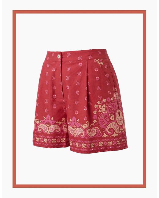 Nooki Design Red Idaho Printed Paisley Cotton Shorts- Mix