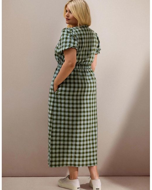 Live Unlimited London Green Gingham Puff Sleeve Midaxi Dress