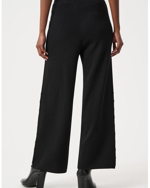 Joseph Ribkoff Black Wide Leg Pull On Sweater Pants With Metal Stud Detail