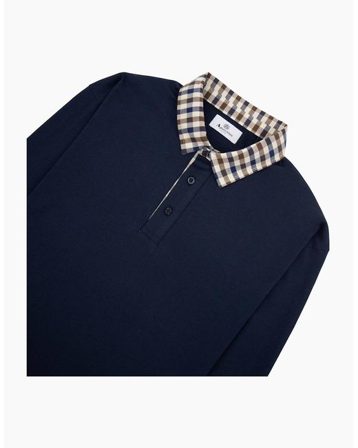 Aquascutum Blue Club Check Collar/S Polo for men