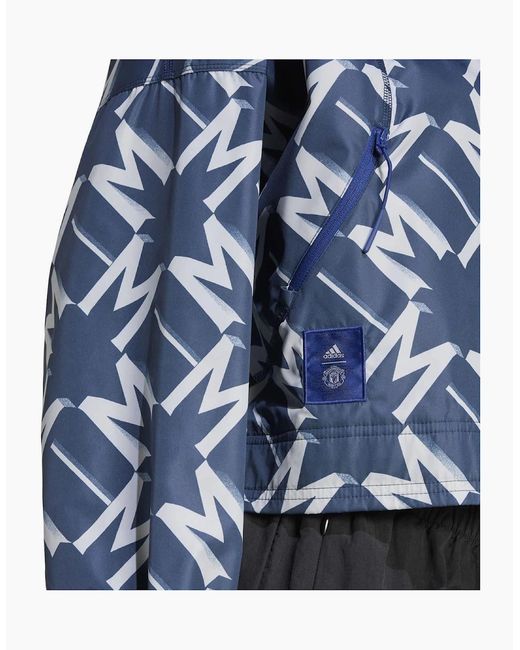 Adidas Blue Mufc Cropped Relaxed Fit Athletic Top