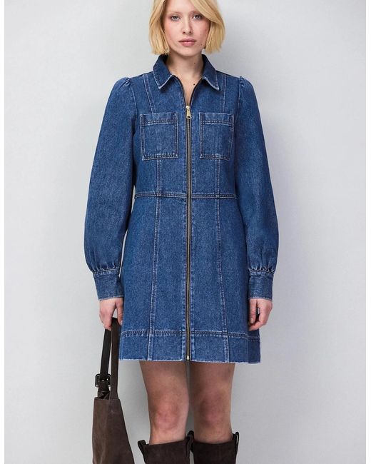 Ro&zo Blue Petite Denim Zip Front Mini Dress