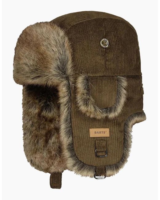 Barts Green Rib Cord Faux Fur Lining Strap Bomber Hat