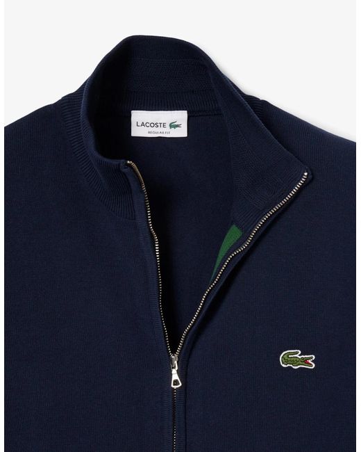 Lacoste Blue High Neck Zipped Cotton Sweater for men
