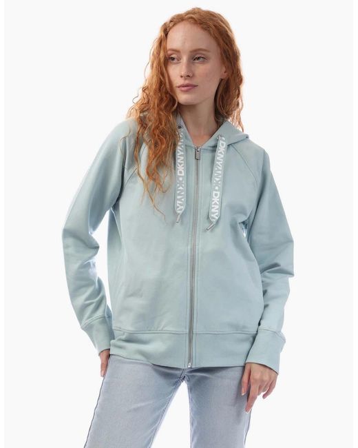 DKNY Blue Two Tone Logo Zip Sweat Jacket