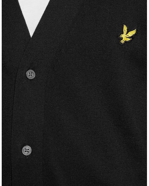 Lyle & Scott Black Cotton V-Neck Cardigan for men