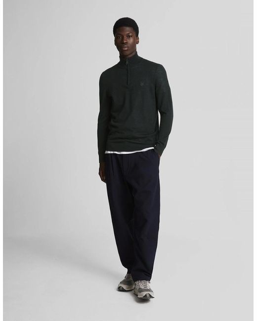 Lyle & Scott Black Lyle & Scott Tonal Eagle Merino Quarter-Zip Jumper for men
