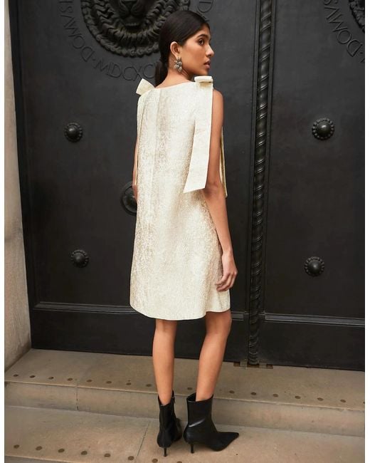 Ro&zo White Heidi Jacquard Bow Detail Mini Dress