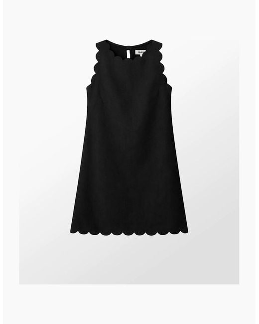 Ro&zo Black Scallop Edge Mini Dress With Linen