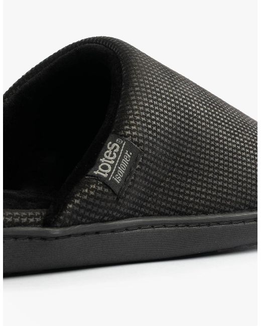 Totes Black Isotoner Square Patterned Smart Mule Mule Slippers for men