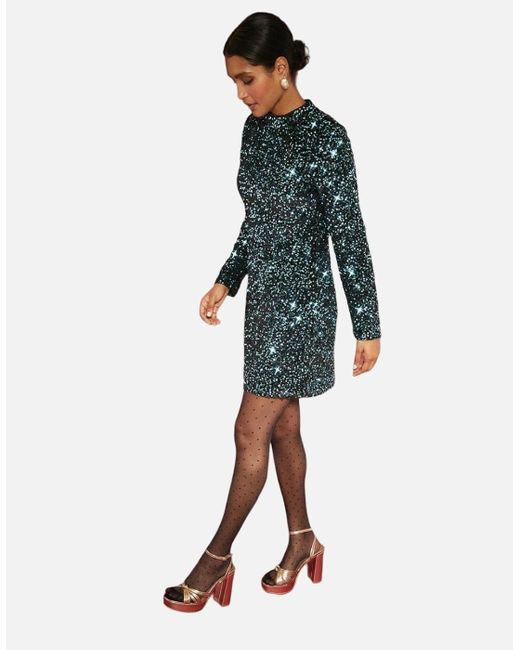 Dorothy Perkins Ladies Sequin Velvet Mini Dress in Green | Lyst UK
