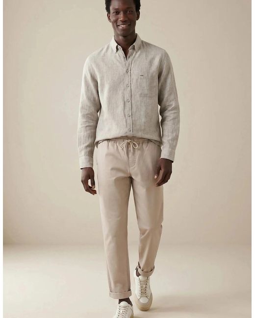 Fynch-Hatton Gray Needle Stripe Linen Button Down Shirt Dark Khaki for men