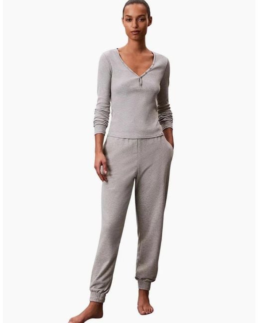 Calvin Klein Gray Cotton Terry Lounge Jogging Bottoms, Heather