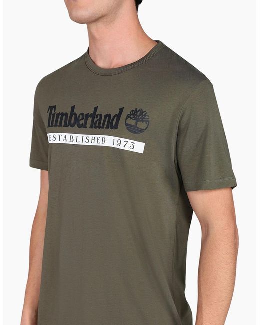Timberland Green T Shirts Logo Print Crew Neck Regular Fit Casual Cotton T Shirts for men