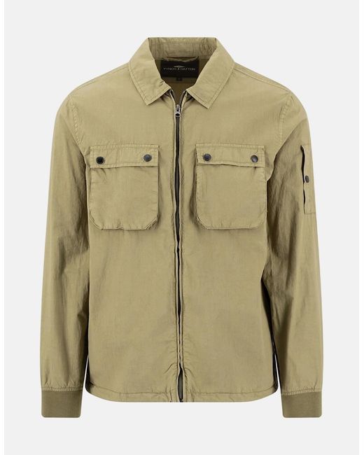 Fynch-Hatton Green Garment Dyed Overshirt Dark Khaki for men