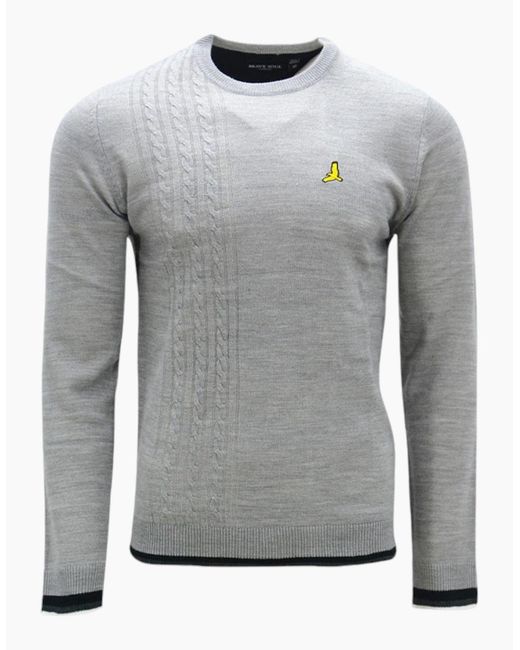 Brave Soul Gray Pullover Jumper Long Sleeve Crew Neck Sweater Plain Casual Top for men