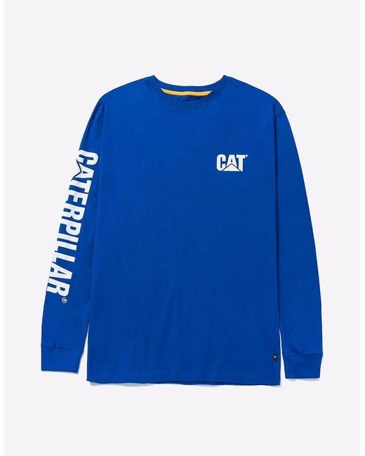 Caterpillar Blue Trademark Banner Long Sleeve T-Shirt Memphis for men