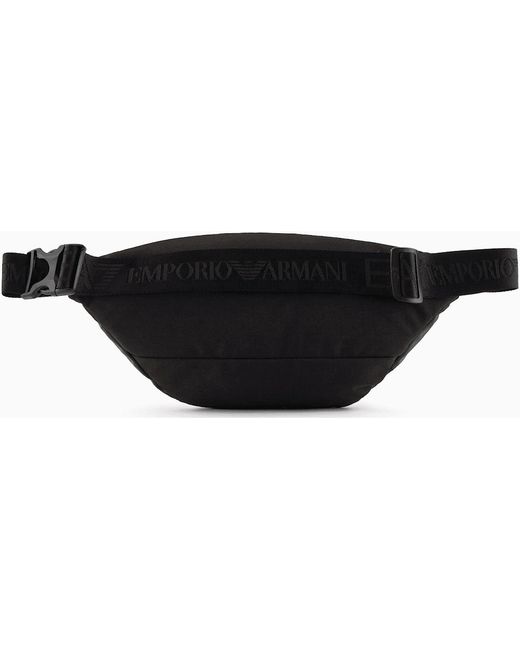 EA7 Black Graphic Logo Waist Bag for men