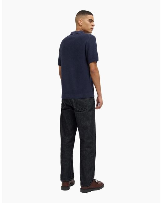 Jack & Jones Blue Premium Knitted Polo Shirt Night Sky for men