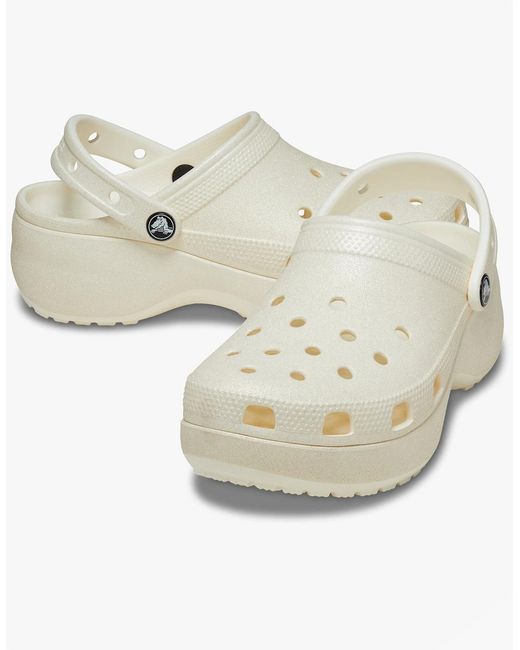 CROCSTM White Classic Platform Glitter Clogs Chalk