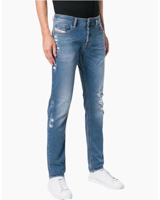 DIESEL Blue Sleenker 085Ah Denim Jeans Distressed Lyocell Stretch Slim Skinny for men