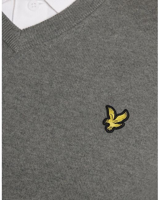 Lyle & Scott Gray Cotton Blend V-Neck Jumper for men