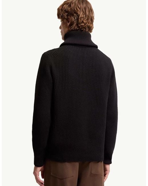 Moncler Black Heavy Knit 1/4 Zip Sweater for men