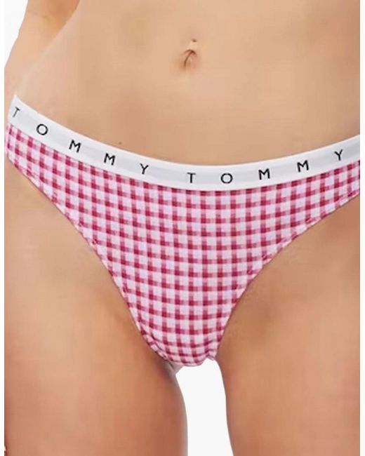 Tommy Hilfiger Red Cotton 3-Pack Thong, Exotic Berry/Gingham/Night Diver