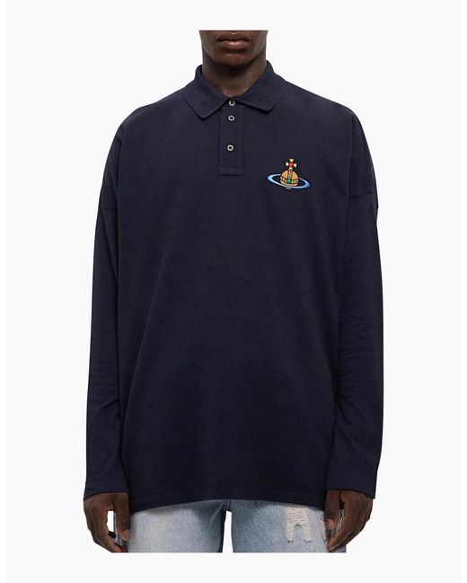 Vivienne Westwood Blue Long Sleeve Oversized Piqué Polo Shirt for men