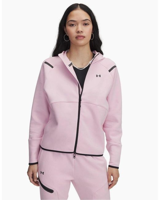 Under Armour Pink Unstoppable Solid Patterned Hooded Full Zipper Sweat Jacket