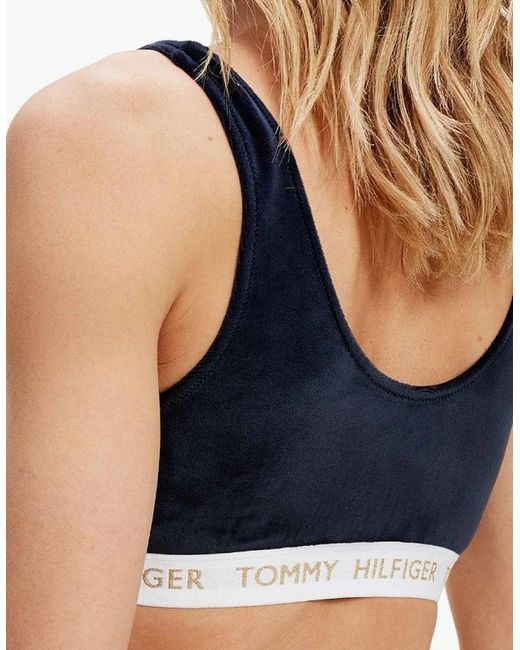 Tommy Hilfiger Blue Velour Logo Bralette, Desert Sky