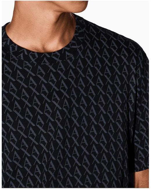 ARMANI EXCHANGE Blue Regular Fit Monogram Logo T-Shirt for men