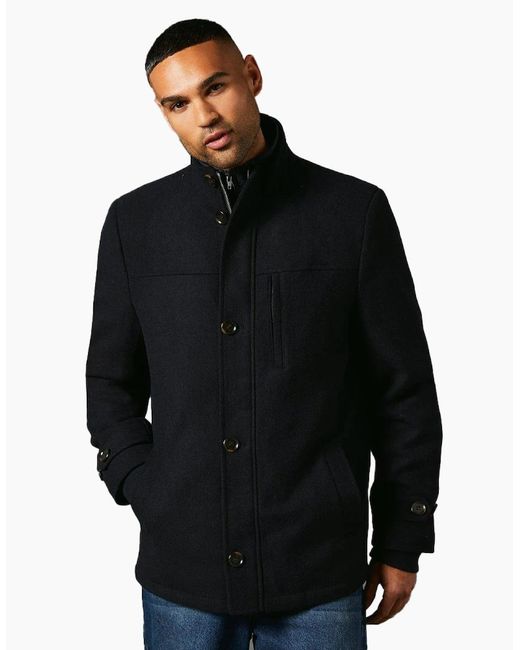 MAINE Black Wool Blend Funnel Neck Jacket for men