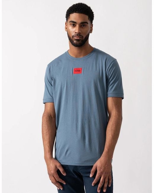 Boss Blue Hugo Diragolino212 Label Logo T-Shirt for men