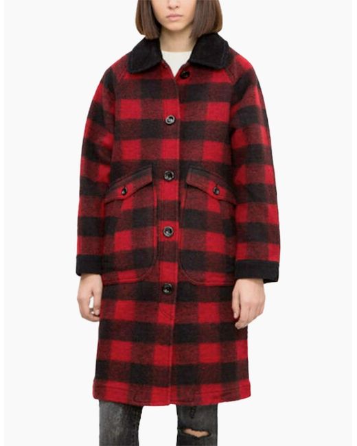 DIESEL Red W-Dana Waistcoat Single Breasted Trench Xs Buffalo Check