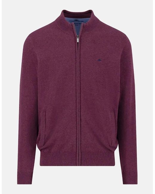 Fynch-Hatton Purple Superfine Stand-Up Cardigan Deep Merlot for men