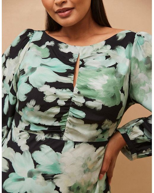 Live Unlimited London Blue Floral Print Ruched Maxi Dress
